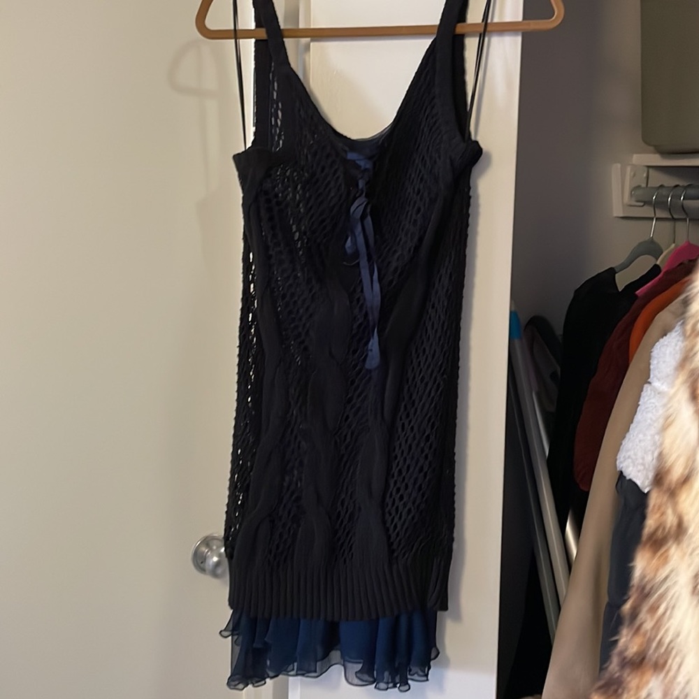 Free People Navy Blue knit sweater Dress Gorgeous Size Small  New